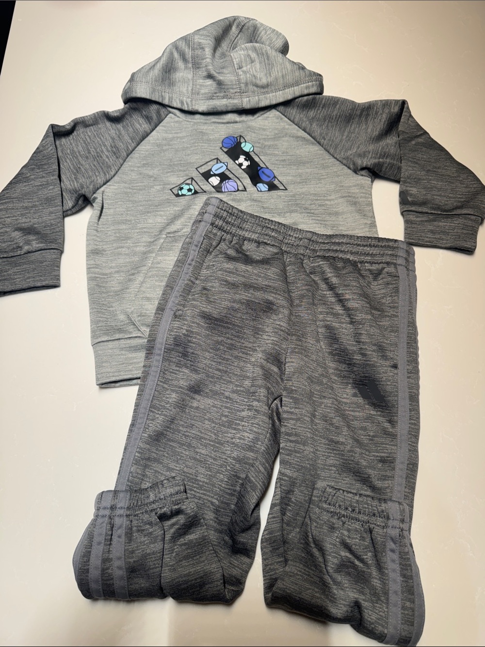 adidas Kids Gray Hooded Sweatpants & Joggers Set with Sports Logo